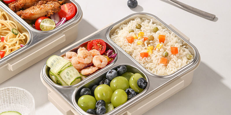BPA Free Stainless Steel Lunch Boxes with 3 Compartments and Leakproof Lid (2) BPA free stainless steel bento lunch bo
