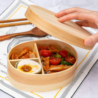 double layer wooden lunch box set