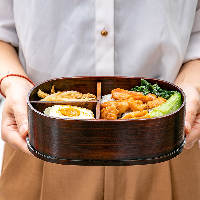 double layer wooden lunch box set