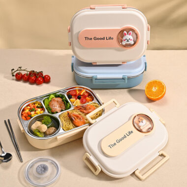 stainless steel 6-compartment food tray