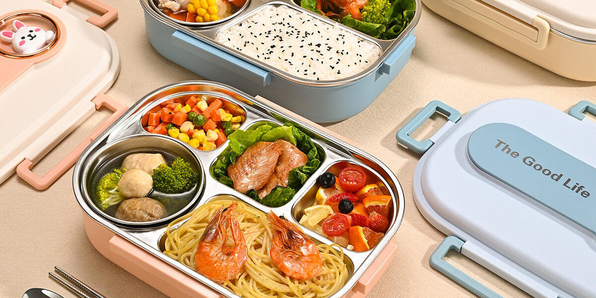 stainless steel 6-compartment food tray