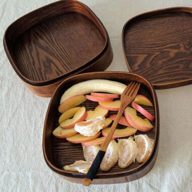 2 layer wooden square lunch box