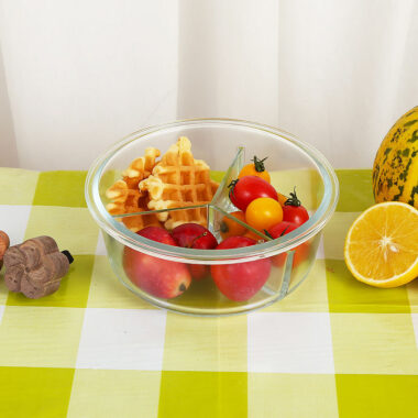 3 compartment glass lunch box with bamboo lid