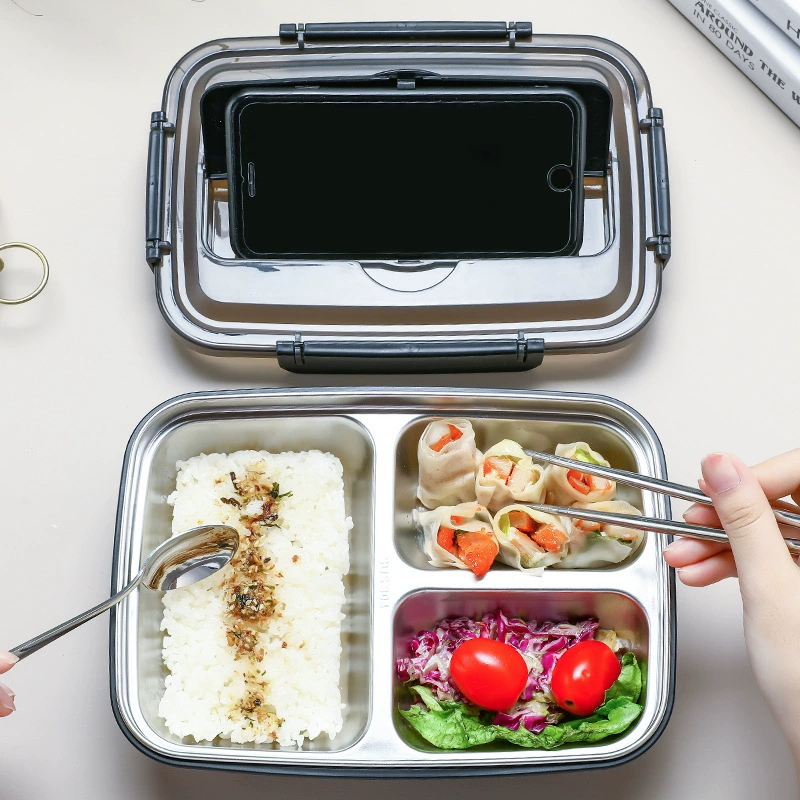 close-up detail 4 of 304 Stainless Steel Four Compartment Rectangular for B2B Lunch Box Orders