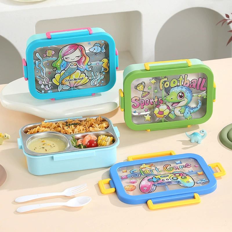 main front view 1 of 304 Stainless Steel Three Compartment Rectangular for B2B Lunch Box Orders