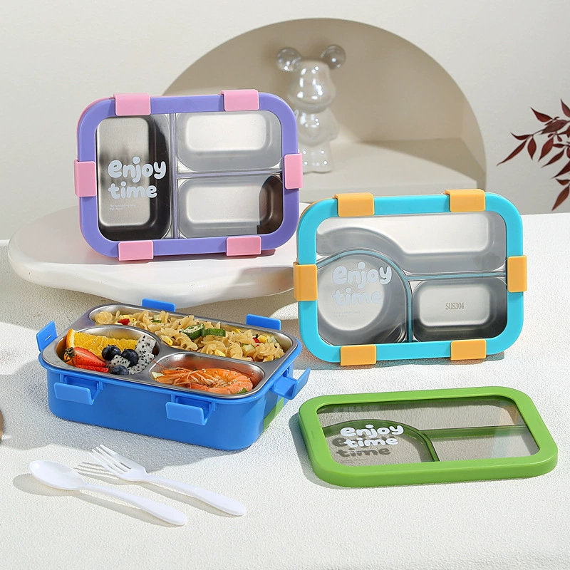 main front view 1 of 304 Stainless Steel Three Compartment Rectangular for B2B Lunch Box Orders