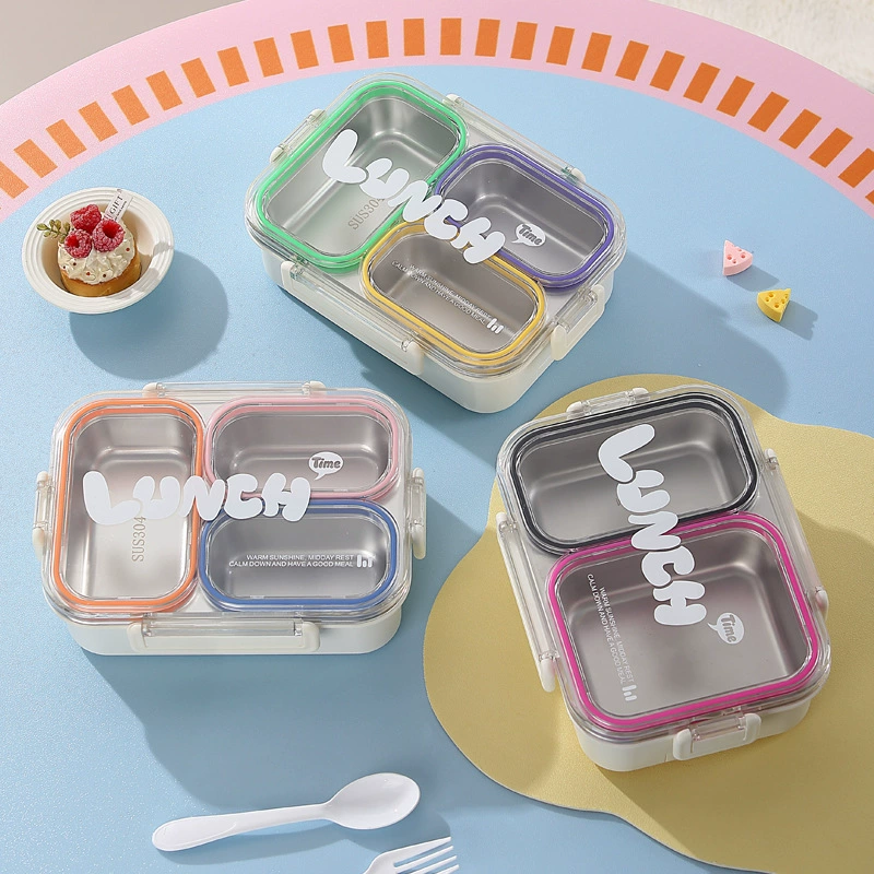 close-up detail 4 of 304 Stainless Steel Three Compartment Rectangular for B2B Lunch Box Orders
