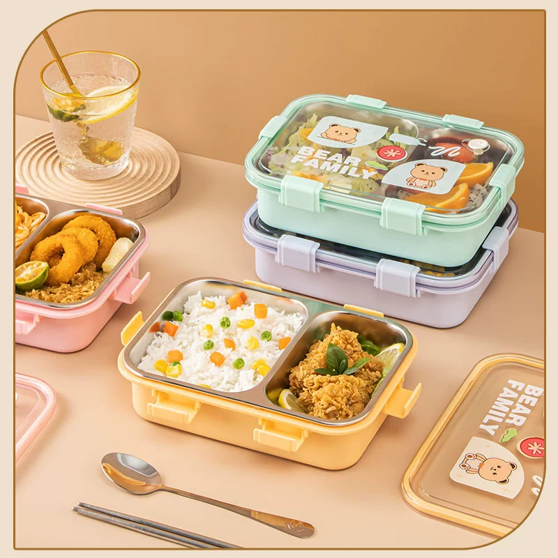 main front view 1 of 304 Stainless Steel Three Compartment Rectangular for B2B Lunch Box Orders
