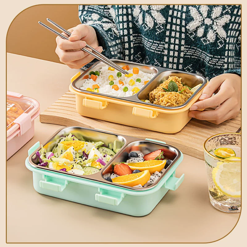 top view 3 of 304 Stainless Steel Three Compartment Rectangular for B2B Lunch Box Orders