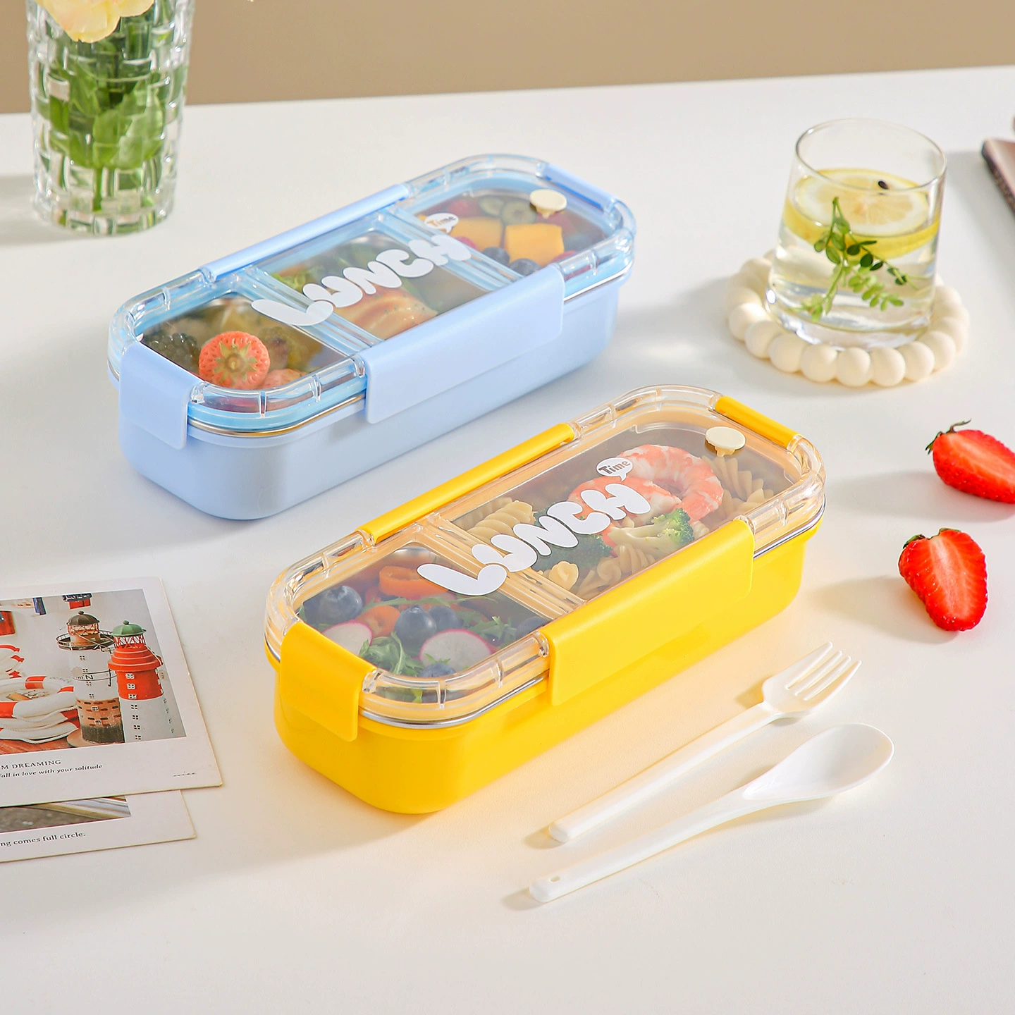 close-up detail 4 of 304 Stainless Steel Three Compartment Rectangular for B2B Lunch Box Orders