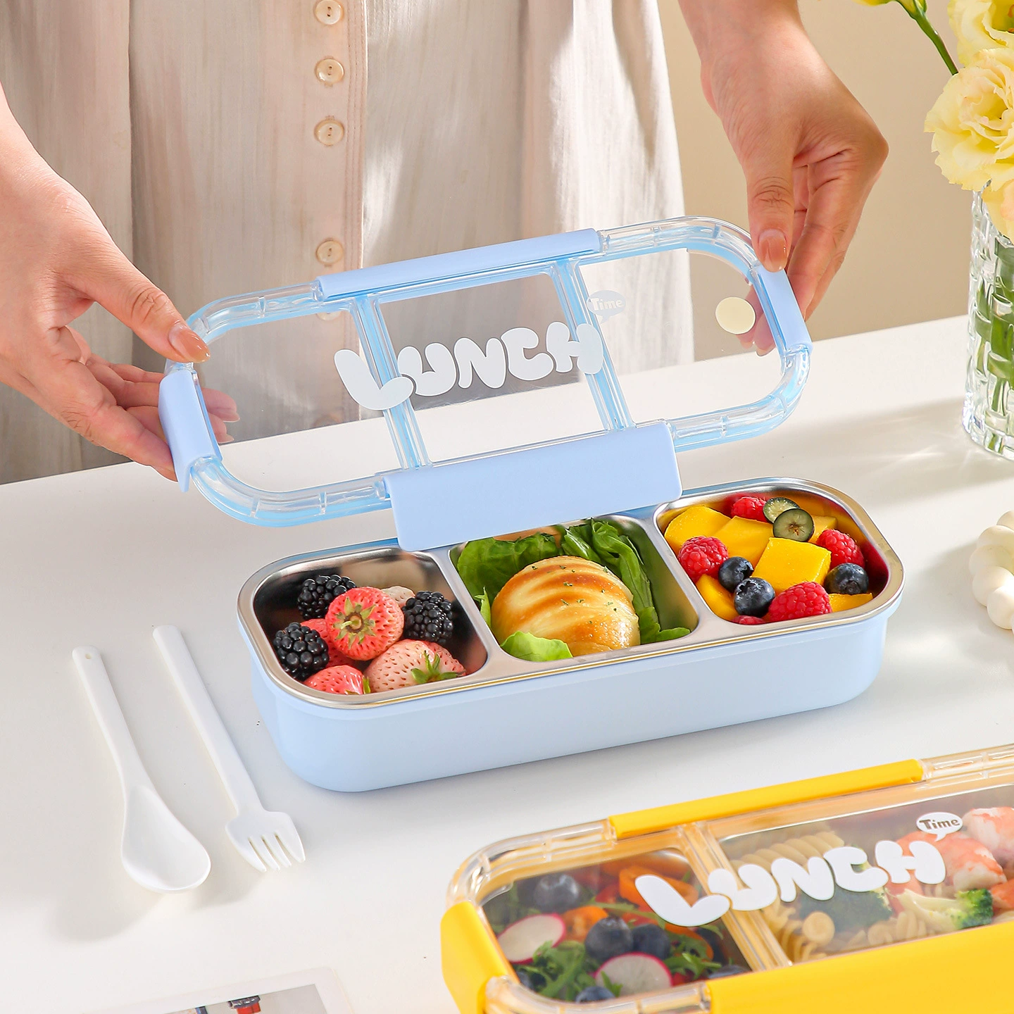 side view 2 of 304 Stainless Steel Three Compartment Rectangular for B2B Lunch Box Orders