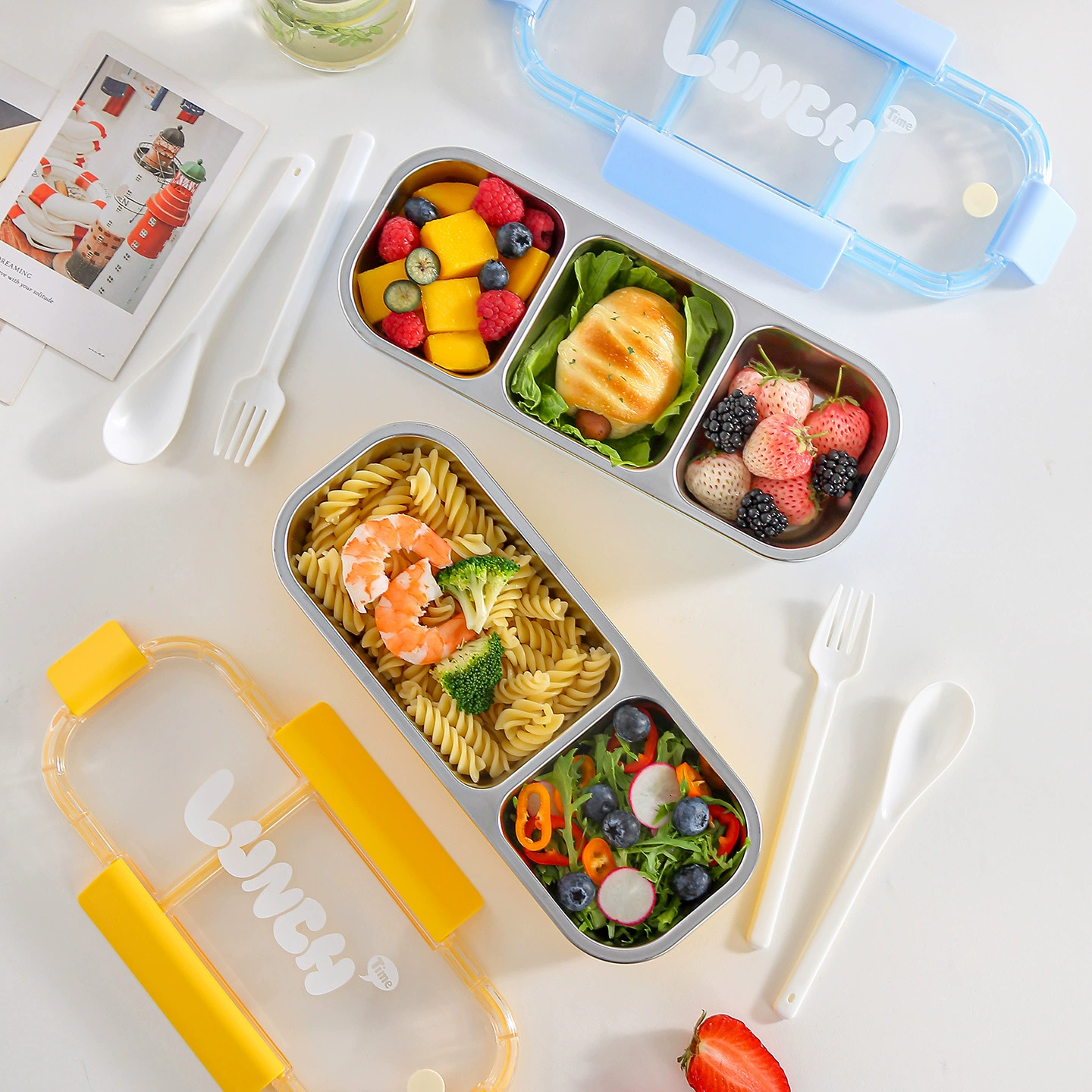 top view 3 of 304 Stainless Steel Three Compartment Rectangular for B2B Lunch Box Orders