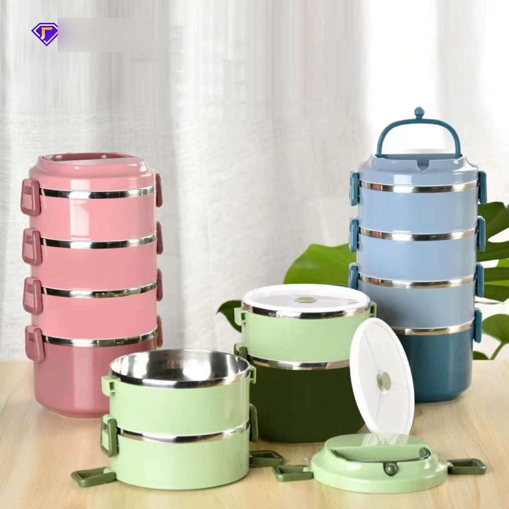 main front view 1 of 304 Stainless Steel Four Layer Round Insulated Tiffin Box for Meal Carrying